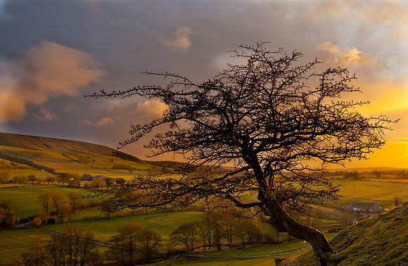 Sun setting over Pendle Hill.